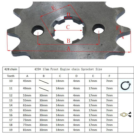 Front Engine 428# 10T 11T 12T 13T 14T 15T 16T 17T 18T 19T Teeth 17mm 20mm Chain Sprocket With Retainer Plate Locker