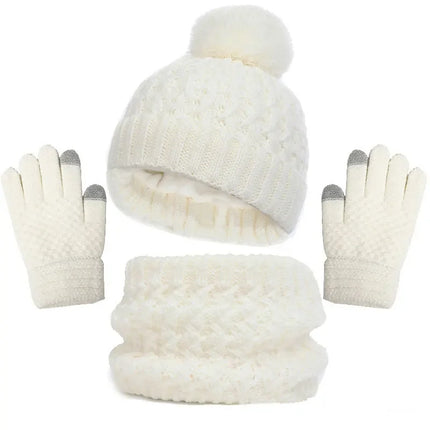 Kids Winter Hat Scarf Gloves Set Girls Knitted Scarf 3pc Set Childs Winter Warm Neck Scarves Beanie Cap For Boy Baby Gloves Suit