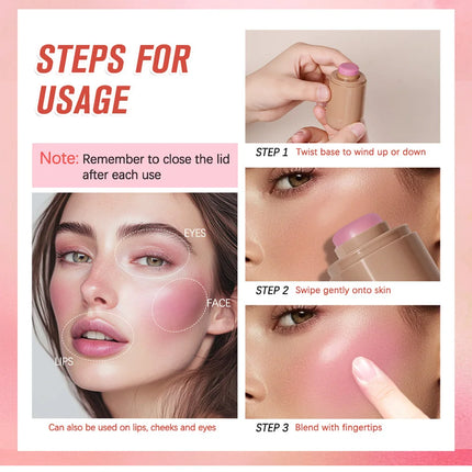 Lakerain Blush Stick Cheek Lip Tinted Moistured Long-wearing Flush Blusher Silky Brighten Blush Cream Cosmetics Matte Nakeup
