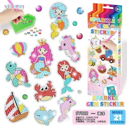 15pcs/Set DIY Handmade Artificial Diamond Painting Stickers, Free To Stick Cartoon Alien Stickers