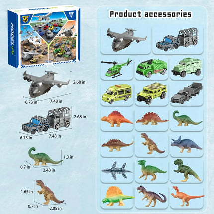 Children's Toy Car Model Set, Featuring 3 Themes: Aviation Aircraft, Dinosaur Transport, and Military Vehicles, Optional, with a Variety of Different Cars and Airplanes, Is a Perfect Gift for Boys and Girls Aged 3-12 for Birt