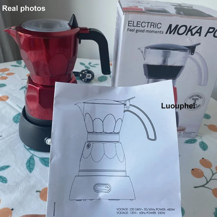 110V/220V Cups Electric Coffee Maker Portable Aluminum Mocha Pot Electric Italian Coffee Maker Percolator for Home Black 150ml
