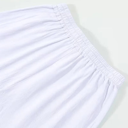 Men's Linen Drawstring Pants Casual Button Detail Elastic Waist Breathable Beach Vacation Daily Wear Straight Leg Trousers for M