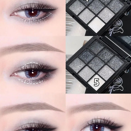 Punk Smoked Black Gray 9 Color Eyeshadow Makeup Palette Dark Color Pressed Glitter for Eyes Shadow Pigment Powder Cosmetics
