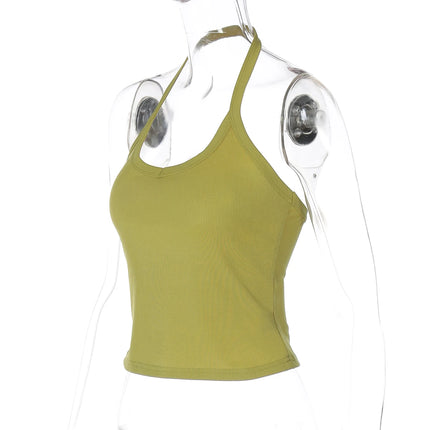Hugcitar 2025 Summer Ribbed Halter Backless Solid Sexy Crop Tank Top Casual Y2K Women Clothes Beach Vacation Streetwear Yoga
