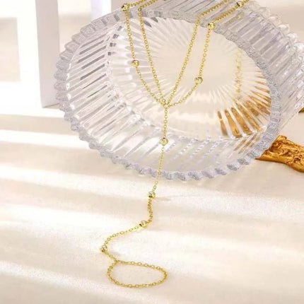 New Fashion Metal Beaded Y-Shaped Finger Chain Anklet for Women Simple Gold Color Tassel Ankle Beach Jewelry Accessories