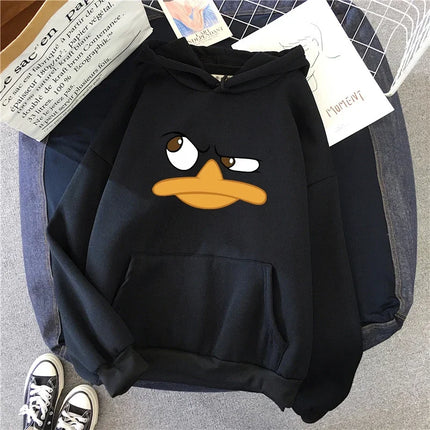 Funny Cartoon Print Hoodie for Woman All Season Daily Casual Sporty Hooded Sweatshrits Female Home Outdoor Comfort Warm Pullover