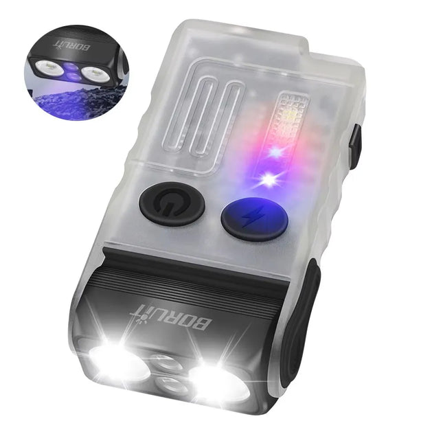 BORUiT V20-1 UV EDC LED Keychain Flashlight Type-C Rechargeable Torch Buzzer Work Light with Magnet Camping Pocket Lantern