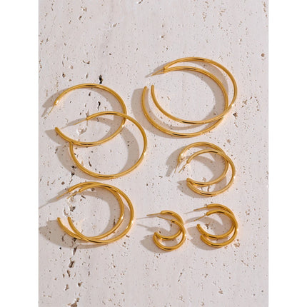 Yhpup 25/30/40/50/60/70mm Minimalist C-Shape Round Daily Hoop Earrings Stainless Steel Versatile Popular PVD Waterproof Jewelry