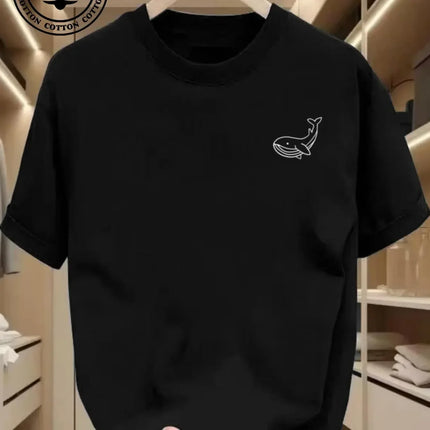 Whale Pattern Printed Round Neck Short Sleeve T-shirt Top Women's Summer Fashionable Casual Sports Shirt Women Clothes