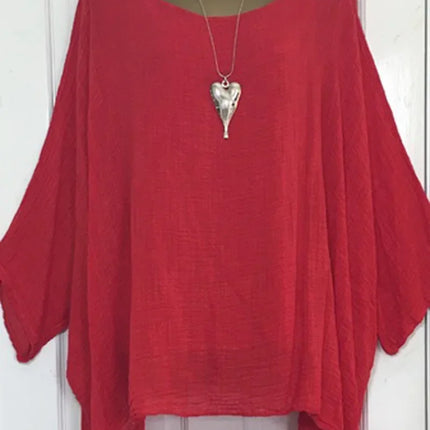2024 Women t-shirts Plus Size 5XL T-Shirt Linen O Neck Casual Loose Shirt Summer Autumn New Solid Batwing Long Sleeve