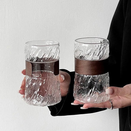 2Pcs heat-resistant glass hanging ear coffee cup transparent with cup cover ice American cup retro high value high borosilicate