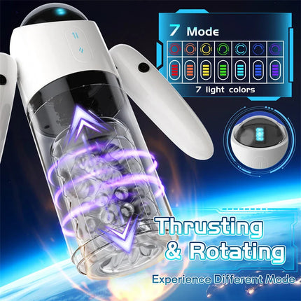 Automatic Male Masturbator 4 Thrusting 7 Rotation Modes 7 Color Ambient Lighting Pocket Pussy Male Stroker Adult Sex Toy for Men