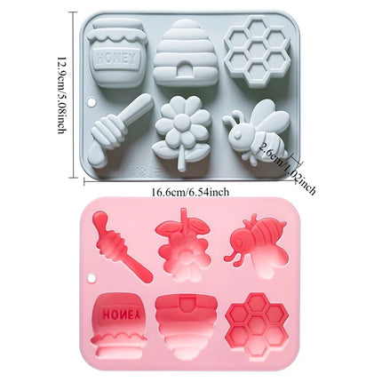 6-hole Bee Theme Silicone Mold 3d Flower Honeycomb Fondant Candy Chocolate Mould Fudge Dessert Soap Resin Mold Cake Decoration