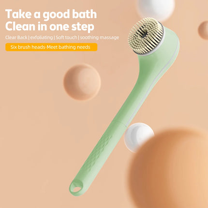 Electric Brush Scrubber for Shower IPX7 Waterproof 3 Gears 6-in-1 Shower Brush Heads Cordless Exfoliating Bath Brush with Long H