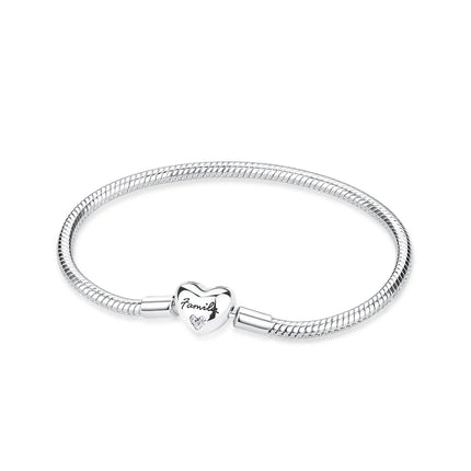 Original 925 Sterling Silver Bracelets Bangles Love Heart Clip Charms Beads Snake Chains For Women Rose Gold DIY Luxury Jewelry