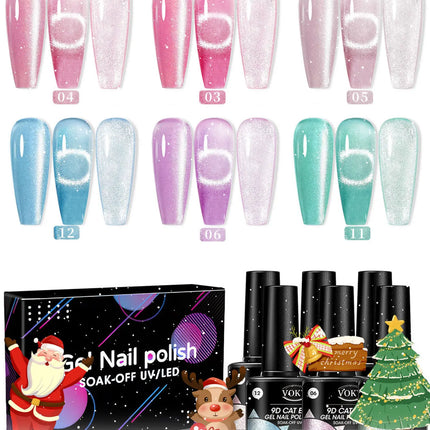 VOKY 6-piece Cat Eye Liquid Nail Polish Set - Suitable for nail decoration in home salons.