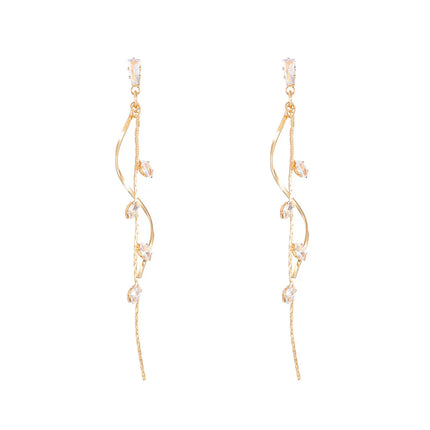 Korean Fashion Luxury Long Tassel Earrings For Women Ins Rotating Twisted Zircon Dangle Earings Gold Color Jewelry Gift KDE208