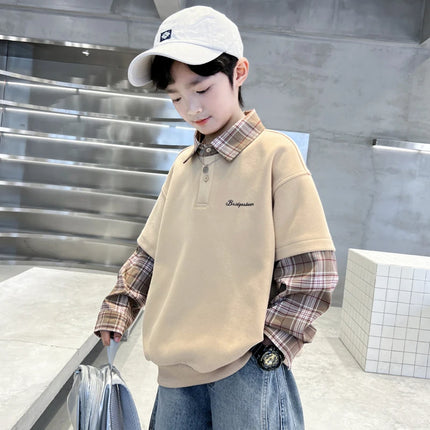 Spring Autumn Kids Cotton Polo Shirt For Teenagers Boy Fashion Layer Double Long Sleeve Outfit Child Casual Polo Collar Costume