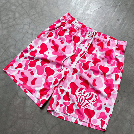 2026 Summer New Men's Shorts with 3D Heart Pattern Print - Street Casual Fashion Comfortable Breathable Lightweight