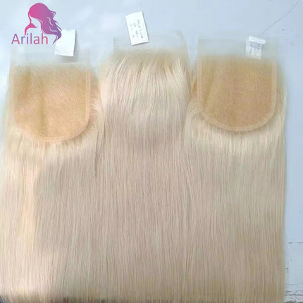 12-22 Inch 5x5 613 Blonde Straight Human Hair Closure Transparent Lace Closure Brazilian Virgin Hair 150% Density Full End