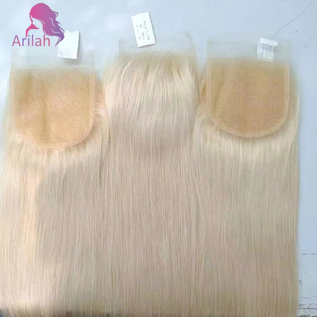 12-22 Inch 5x5 613 Blonde Straight Human Hair Closure Transparent Lace Closure Brazilian Virgin Hair 150% Density Full End