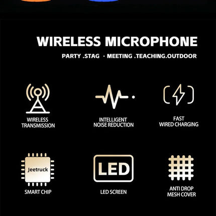 Lenovo Wireless Microphone 2.4G UHF Fixed Frequency 2 Channels Handheld Micphone For Live Party Karaoke Professional Meeting