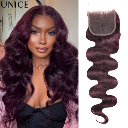 UNice Black Cherry Body Wave 4x4 Lace Closure 1PC Free Part 100% Human Hair Closure 14-20 Inch