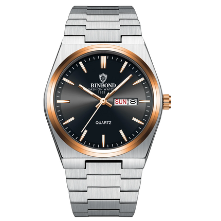 BINBOND  Luxury Men Quartz Watch Waterproof Date Week Luminous Wristwatch Stainless Steel Men's Watches Male Clock Sports Reloj