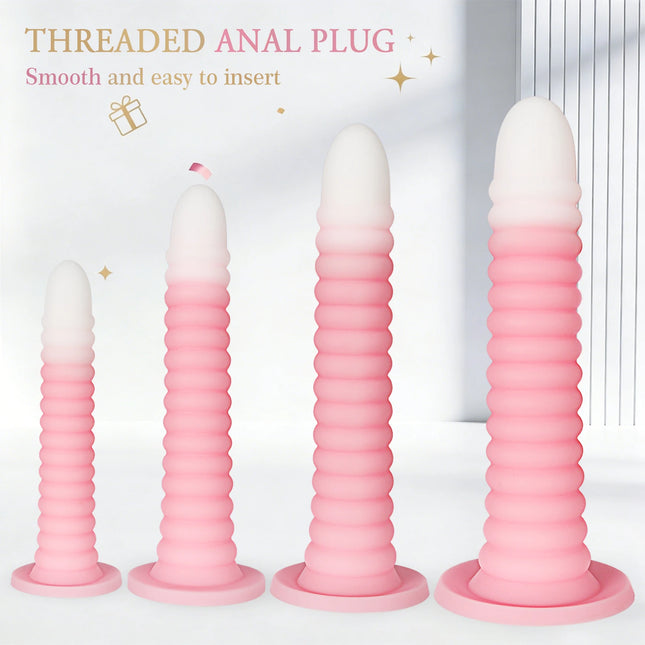 Extra Long Gradient Pink Anal Plug Massager with Threaded Suction Cup, Multi-size Unisex Anal Plug, Adult Erotic Anal Sex Toy