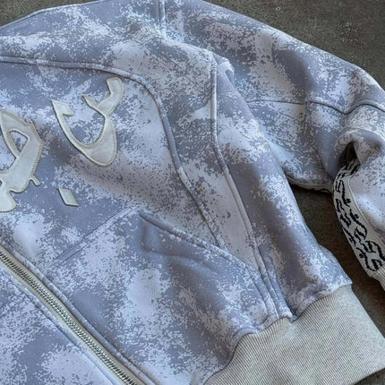 Light colored loose hoodie classic style new elastic zipper camouflage casual men's and women's street high-end hip-hop street j