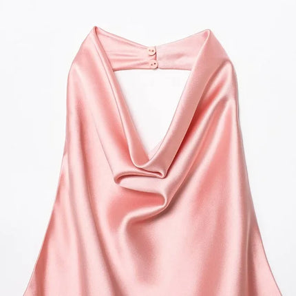 WOMEN 2025 Halter Tops for Women Black Satin Backless Top Female Pink Summer Beach Top Woman Off Shoulder Camisole Top Women