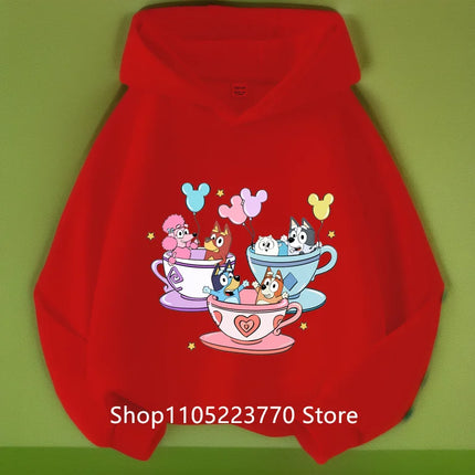 Kids Bluey Themed Hoodie Warm Fleece Lined Sweatshirt Autumn Winter Casual Pullover for Boys Girls