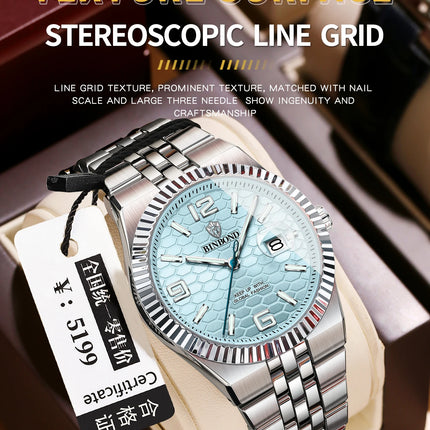 BINBOND Top Brand Quartz Watch For Men Luxury Stainless Steel Waterproof Luminous Watch Fashion Date Display Business Men Watch