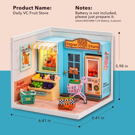 Robotime Mini Dollhouse DIY Miniature House Kit 1:20 Fruit Store Cafe Store Supply Store Kit with LED for Teens Adults