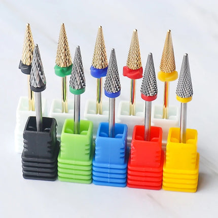 16mm Extra Long Triangle Cone Nail Drill Bits Gold Carbide Milling Cutter Gel Remover Grinding Manicure Tools Accessories 3/32"