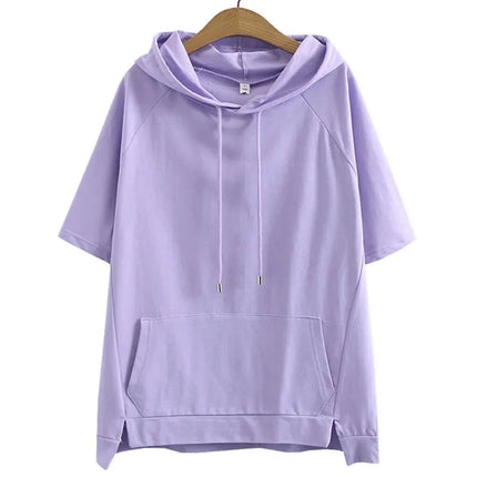 2025 Oversize 4XL Loose Sweatshirts Women Cotton Hoodies Summer Short-sleeves Thin Tees Female Casual Pullover Tops Outerwear