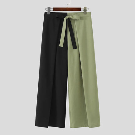 INCERUN Men Pants Patchwork Color-block Lace Up Joggers Casual Trousers For Man Pleated Streetwear Loose 2026 Fashion Long Pants