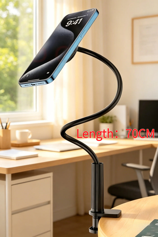 Flexible magnetic phone stand, bendable gooseneck for ideal viewing angles. Durable design for daily home entertainment.