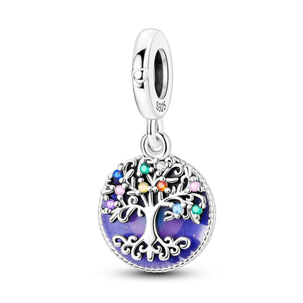 Charm Bead 925 Sterling Silver Heart Starry Sky Family Mother-Daughter-Sister Charm Fit Bracelets Pendant Women DIY Jewelry Gift