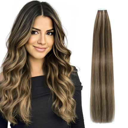 Invisible Tape In Remy Human Hair Extensions Skin Weft Piano Color Brown mixed Honey Blond Tape ins Hair Extensions
