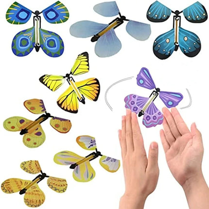 10Pcs Magic Flying Butterfly Wind Up Toy In The Sky Funny Rubber Band Powered Cards Kids Tricks Props Party Great Surpris Gift