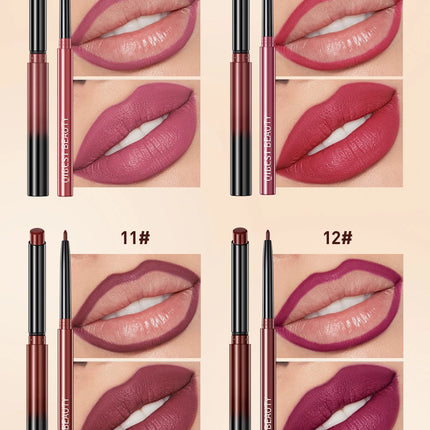 QIBEST 12 Colors Lip Makeup Nude Lipstick Pencil Waterproof Long Lasting Sexy Red Lip Stick Matte Lip Liner Pen Lipstick