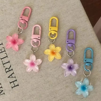 1/5Pcs New Sweet Colorful Flower Keychain Resin Rope Car Key Ring Hanging Jewelry Mini Keychain Girls
