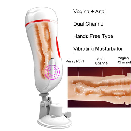 Dual Channel Vagina Anal Masturbation Cup Blowjob Vagina Real Pussy Penis Pump Vibrator Male Mastrubator for Man Sex Erotic Toys