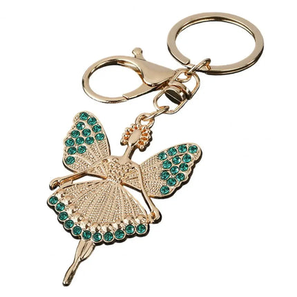 Cute Ballerina Keychain Diamond Encrusted Ballet Girl Keychain Rhinestone Ballerina Pendant with Rotating Lobster Clasp