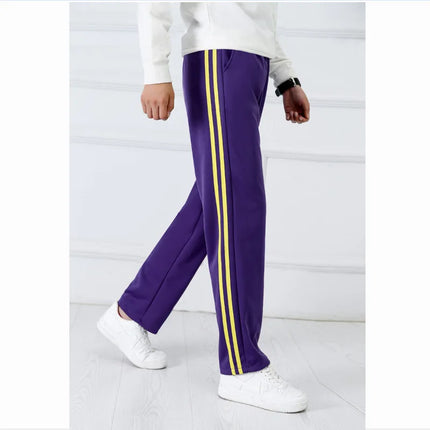 Purple Unisex New Track Pants Casual Sweatpants Mens Striped Bastic Trousers Straight Pants Joggers Simple Work Pants