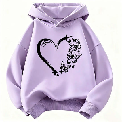 Graphic Casual Hoodies Love Heart with Butterfly Design Children's Sweatshirt Cute Hoody for Boys Girls Autumn Spring