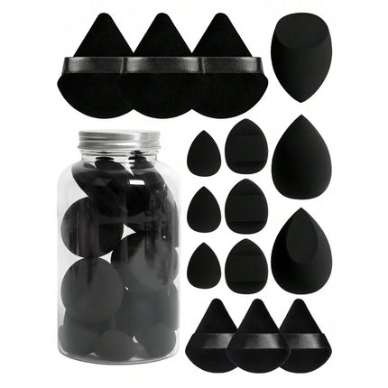 15pcs Makeup Sponge Set With Storage Jar,Powder Puff  Mini Powder Puff Mini Finger Air Cushion Triangle puff