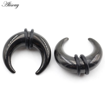 2PCS Stainless Steel C Shape Buffalo Horn Ear Taper Stretcher Expander Septum Captive Tragus Cartilage Piercing Body Jewelry